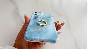 Qokey for iPhone SE 2nd/3rd Case,for iPhone 7 Case,for iPhone 8 Case 4.7", Cute Marble Case Cover for Women Girls 360 Rotating Diamond Ring Kickstand Soft Shockproof Cover Grey Blue