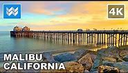 [4K] Malibu Beach Pier in California USA - 2021 Sunset Walking Tour 🎧 Binaural Sound