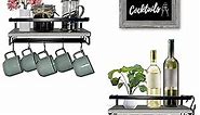 Wine Rack Wall Mounted (Set of 2) – Bottle & Wine Glass Holder for Liquor Display – Farmhouse Decor Wall Bar Shelf – Wine Glass Rack & Coffee Mug Holder for Wall & Kitchen Decor, 5.9” x 15.9” x 4.5”