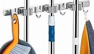 Damita Broom Holder Wall Mount, 3 Racks 4 Hooks Mop Hanger Wall Mount for Kitchen Garage Garden Metal Tool Organization - 304 Stainless Steel Non-slip Broom Organizer Wall Mount (1 Pack, Silver)