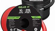 GearIT 16 Gauge Silicone Wire 600V (Black | Red - 25 Feet Each) 16AWG Tinned OFC Oxygen Free Copper Stranded Soft Flexible Wires for Primary, Electrical, Car/Auto, Trailer, Amp - 16ga 25ft