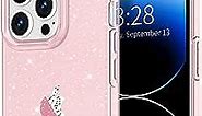 for iPhone 14 Pro Max Case Clear Glitter, Cute Girly Sparkly Bling Phone Case for Women Girls [Sparkle Design] Anti-Scratch Soft TPU Slim Fit Shockproof Protective Case Cover 6.7" - Pink Glitter