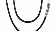 FaithHeart Braided Leather Cord Necklace for Men 2MM Black Woven Wax Rope Chain Jewelry