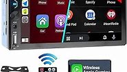 Double Din Car Stereo with Wireless Carplay,Wireless Android Auto,7 inch Touch Screen Radio with Backup Camera,Bluetooth Car Audio Receiver,Mirror Link,SWC,FM/USB/AUX/Subwoofer