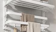 VOLDRA Towel Racks for Bathroom, 24-Inch Towel Shelf with 2 Towel Bar Foldable Towel Holder with 7 Hooks Towel Storage Organizer for Bathroom & Lavatory Wall Mounted(Matte White)