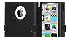 ULAK iPhone 5C Case, iPhone 5C Case Black, Shockproof Soft Silicone Rubber Hard Plastic Hybrid Heavy Duty Protection Kidproof High Impact Case Cover for Apple iPhone 5C -Black