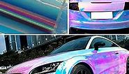 ASENDIWAY Holographic Rainbow Chrome Car Adhesive Vinyl Wrap Gloss Decal Sticker Film Sheet Air Bubble Free DIY Vinyl (White, 1ft x 4.5ft)