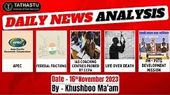 Daily News Analysis || 16th November 2023 || Khushboo Ma'am || Tathastu-ICS