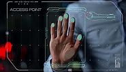Premium stock video - Biometric hand scan process allow user access identifying personality close up