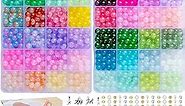 1200 Pieces 8mm Round Glass Beads for Jewelry Making, 48 Unique Colors (Pure & Dual-Tone) Crystal Beads for Bracelets, Necklaces, and DIY Crafts in Elegant Gift Box