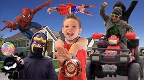 TEAM UP! Power Ranger, Spiderman, Supergirl battle the Candy Crooks!