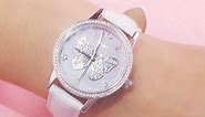 Jeulia Women's Butterfly Watches Quartz White Leather Band