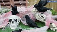 TURNMEON 4 Pack Halloween Crows Ravens Decorations Realistic Black Feather Halloween Decorations Fake Crows in Different Size Shape Birds Crow Decoys for Outdoor Indoor Yard Party(2Pcs 10.5",2Pcs 7")