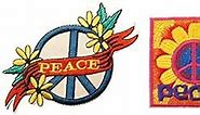 Retro Hippie Peace Sign with Daisy Embroidered Iron on sew on Patches
