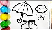 Drawing and Coloring Umbrella, Boots, Rain Clouds | Menggambar payung, sepatu boot,awan hujan