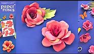 Make a 3D paper Rose flower tutorial. Download printable DIY Rose flower template • Happythought