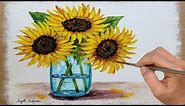 Painting Sunflowers in a Mason Jar on Burlap Canvas Acrylic Tutorial LIVE