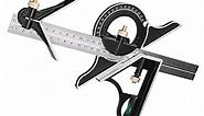 Stainless Steel T Square Ruler, Adjustable Sliding Combination Square Ruler & Protractor Level Measure Measuring Tool, Combination Square Set, Combo Square Ruler for Woodworking