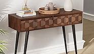 Bme Console Modern Mid-Century 2 Drawers, Unique Geometric Design Sofa Table for Entryway, Hallway, Living Room, Walnut