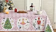 Horaldaily Christmas Tablecloth 60×84 Inch Rectangular, Nutcracker Pink Buffalo Plaid Washable Table Cover for Party Picnic Dinner Decor