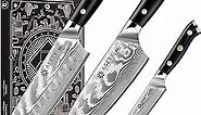 Damascus Knife Set 3 PCS, NSF Food-Safe Japanese Kitchen Knife Set with VG10 Steel Core, Ultra-Sharp Professional Chef Knife Set and Full Tang G10 Handle, Gifts for Father