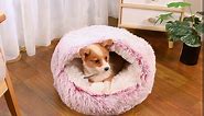 Pawnest - Deluxe Pet Sleeping Bed, Soft Plush Pet Bed 2 in 1 Sleeping Cozy Cocoon Pet Bed, Winter Paw Nest Dog Cat Bed (Coffce Plush, 23.7"*23.7")