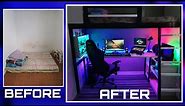 DIY LOFT BED W/ GAMING AREA |Small Room Makeover Ultimate Gaming Room Setup w/ LED expert Lighting