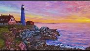 Sunrise Lighthouse Seascape Acrylic Painting LIVE Tutorial