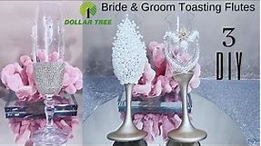 Dollar Tree DIY's Wedding Champagne flutes / DIY Bride and Groom Toasting Glasses
