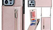 Jaorty Crossbody Phone Case for iPhone 13 Pro Max Case with Card Holder for Women,iPhone 13 Pro Max Case Wallet with Strap Lanyard for Men,PU Leather Magnetic Clasp with Kickstand 6.7", Rosegold