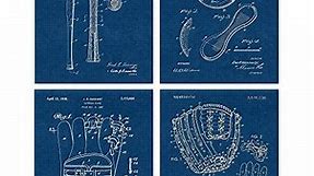 Vintage Baseball Patent Prints, 4 (8x10) Unframed Photos, Wall Art Decor Gifts Under 20 for Home Office Garage Garage Shop School Gym College Student Teacher Coach Championship Team Sports Fan