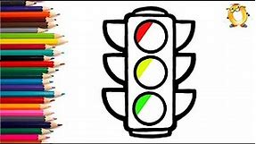 How to draw a traffic lights. Coloring page/Drawing and painting for kids. Learn colors.