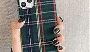 Mixneer Warm Flannel Plaid Cloth Phone Case Simple Plush Fabric Phone Case Compatible with iPhone 11 12 Mini Pro Max SE 2020 7 8 6 6S Plus XR X XS Cover (Compatible with iPhone 11 pro, Green)
