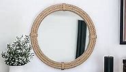 Home Dress Round Jute Wall Mirror Decorative Wall Mounted Nautical Themed Rope Mirror with Hanging Loop, Vintage Nautical Design, Brown (30 Inch)