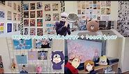 aesthetic anime room makeover, photo grid, manga wall desk + room tour