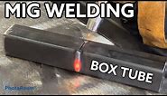Mig Welding GMAW Steel Box Tube. Straight line splice weld. Penetration cut & reveal