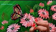 Beautiful Flowers and a Butterfly | Acrylic Painting Tutorial