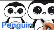 How to Draw a Cute Cartoon Penguin Easy step by step
