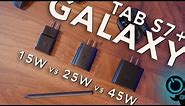 Galaxy Tab S7+ Charger Comparison: 45W vs 25W vs 15W