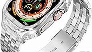 Stainless Steel Case and Band Compatible for Apple Watch Ultra/Ultra 2 Band 49mm,Rugged Apple Watch Ultra 1/2 Case with Metal iWatch Ultra Strap for Men (5-Silver, 49mm (Ultra 1/2))