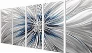 RICHSPACE ARTS Modern Large Metal Wall Art Flower Blue and Silver Sculpture Decor with 3d Texture Set of 5 Pieces