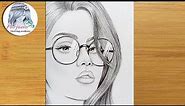 How to draw A girl wearing glasses - step by step tutorial || Pencil Sketch for beginners