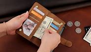 UEEBAI Wallet Case for iPhone SE 2022/7/8/SE 2020 - PU Leather, Magnetic, Zipper Pocket, Card Slots, Wrist Strap - Black Heart