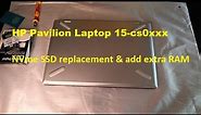 Add RAM and NVme SSD replacement for HP Pavilion Laptop 15-cs0xxx