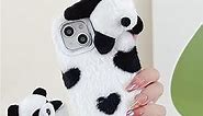 for Google Pixel 6a Furry Phone Case, Cute Lazy Panda Soft Lovely Cartoon Animal Doll Fluffy Hairy Fur Plush Phone Case Heart Shaped Love Pattern