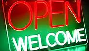 Open Welcome Signs for Business Ultra Bright LED Neon Open Sign 22 Inch Lighted Open Sign Electric Plug In Light Up Open Sign for Business Storefront Window Glass Door Shop Store Bar Salon