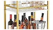 Lifewit Bar Cart for The Home, 3 Tier Small Rolling Wine Cart, Drink Serving Cart with Lockable Wheels, Mini Liquor Utility Cart for Kitchen Dining Living Room, 17" x 11.8" x 32.1", Gold