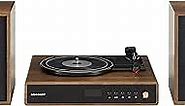 Crosley CR7019A-WA Alto 3-Speed Turntable Shelf System with Bluetooth, FM Radio, and Matching Stereo Speakers, Walnut