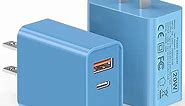 [20W/2Pack] Charger Block, USB C Wall Charger, Charger Cube, Dual Port PD Fast Charging Block Brick Compatible for Watch Series 8 7 iPhone 14 13 Pro Max Airpod Brick Plug Power Adapter, Blue