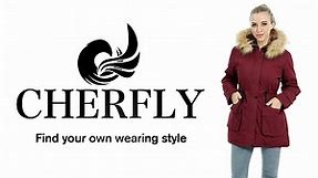 CHERFLY Women's Winter Coat Fleece Lined Parka with Fur Trim
